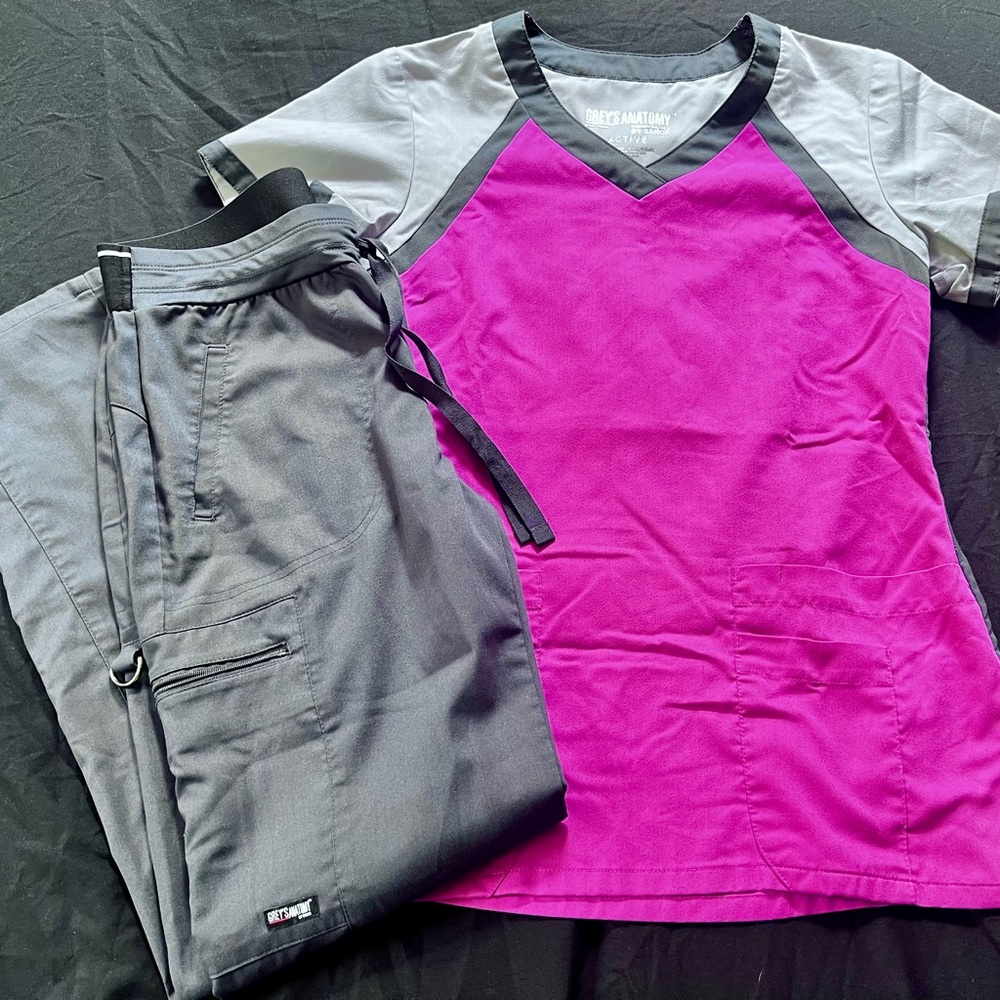 Grey's Anatomy Pink and Gray Scrub Set